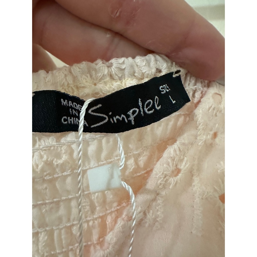 Simplee Pink Eyelet Maxi Dress Womens‎ L V-Neck Boho Tiered Scallop Hem Cottage - Picture 2 of 14